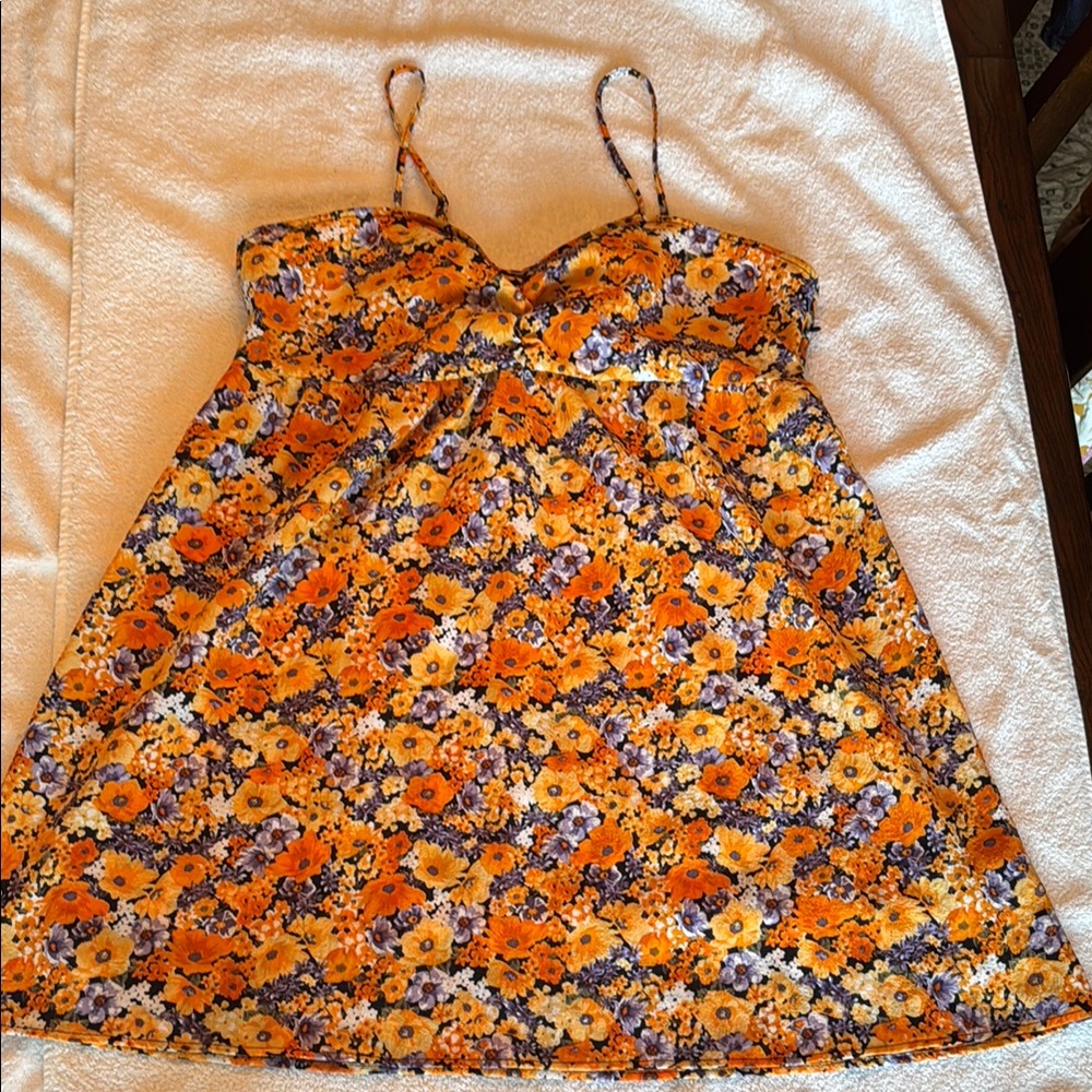 H&M Floral Spaghetti Strap Dress in Orange and Purple Flowers.